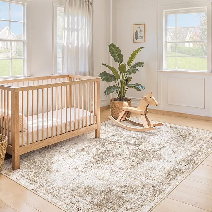 Area Rug 4x6 Washable Rug, Vintage Boho Medallion Rugs Non-Slip Soft Low Pile - Image 3