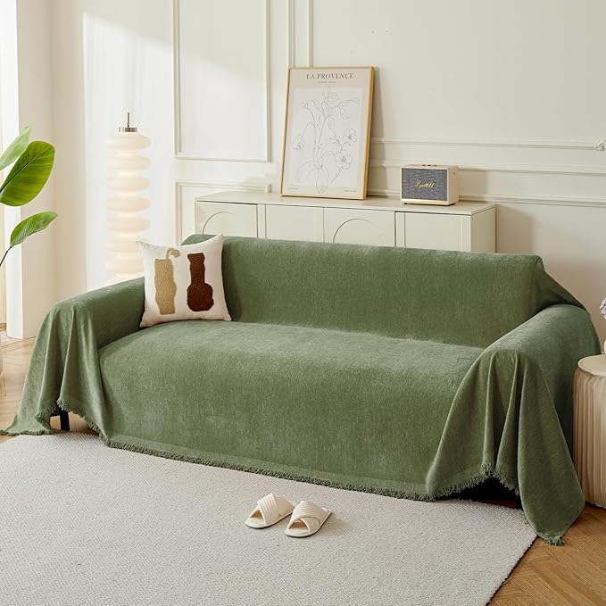 Couch Cover for Dogs, Boho Sofa Covers for 4 Cushion Couch, Chenille Sofa by KaviKon