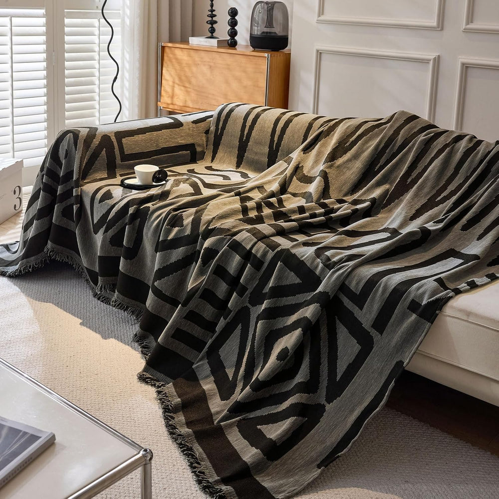 VClife Bohemian Dark Gray Black Geometric Sofa Couch Cover 71 X 134