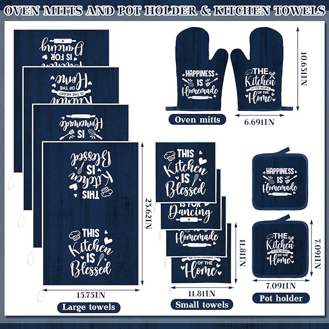 12 Pcs Farmhouse Kitchen Decor Sets 4 Blue Kitchen Hand Towels 4 Dish Clothes 2 - Image 4