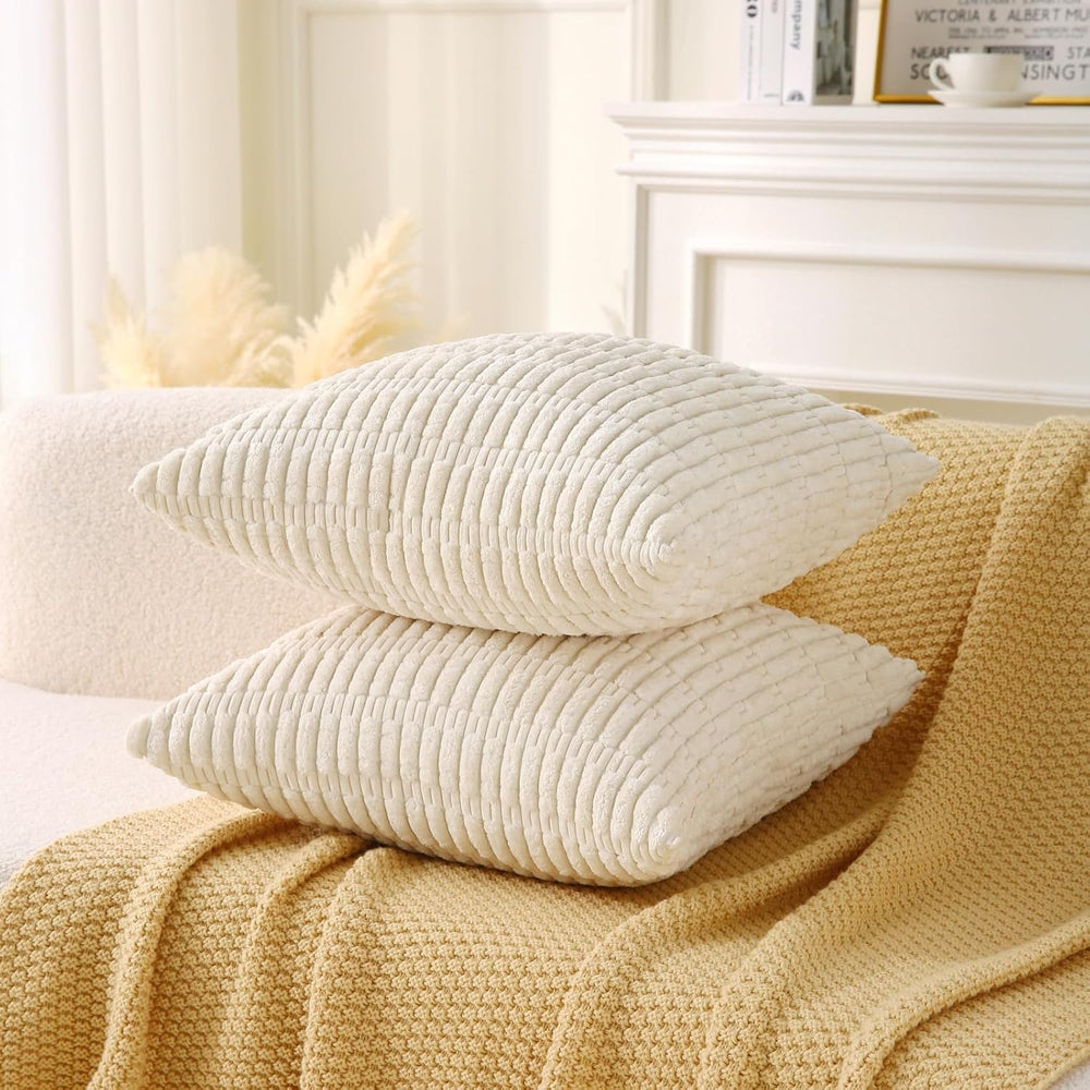 2 Pack Corduroy Decorative Throw Pillow with Inserts, 18x18 Inch Soft Boho Th...