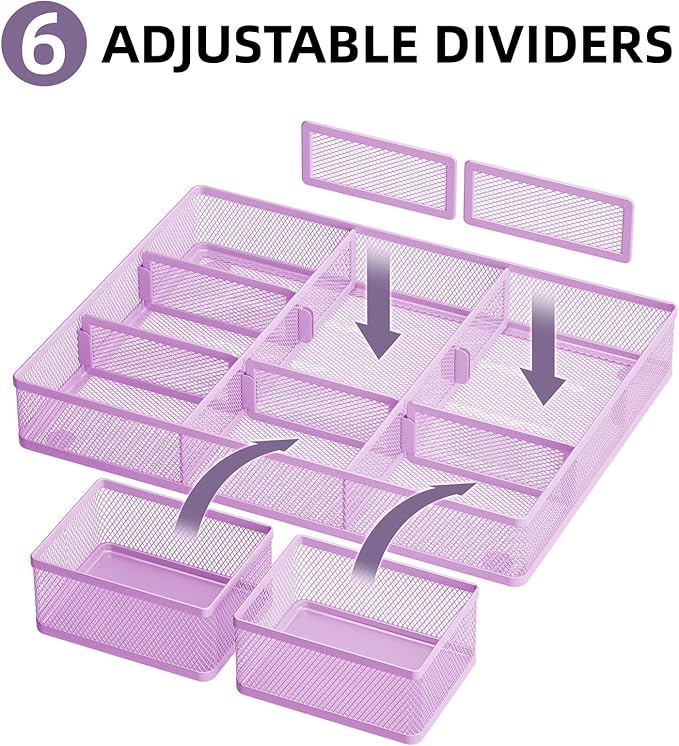 Marbrasse 3 Packs Desk Drawer Organizers, Metal Mesh Dividers - Image 2