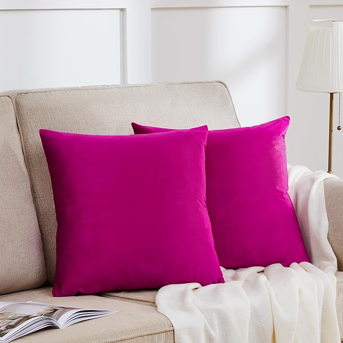 GIGIZAZA Throw Pillow Covers 22x22 Inch Hot Pink Velvet Pillows Decorative - Image 9
