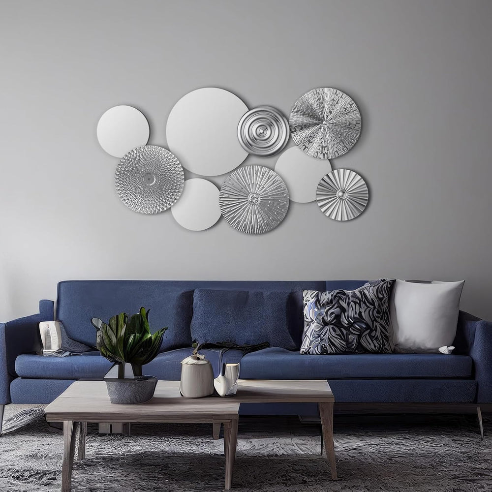 Blulu 9 Pcs Silver Mirror Wall Decor Metal Round