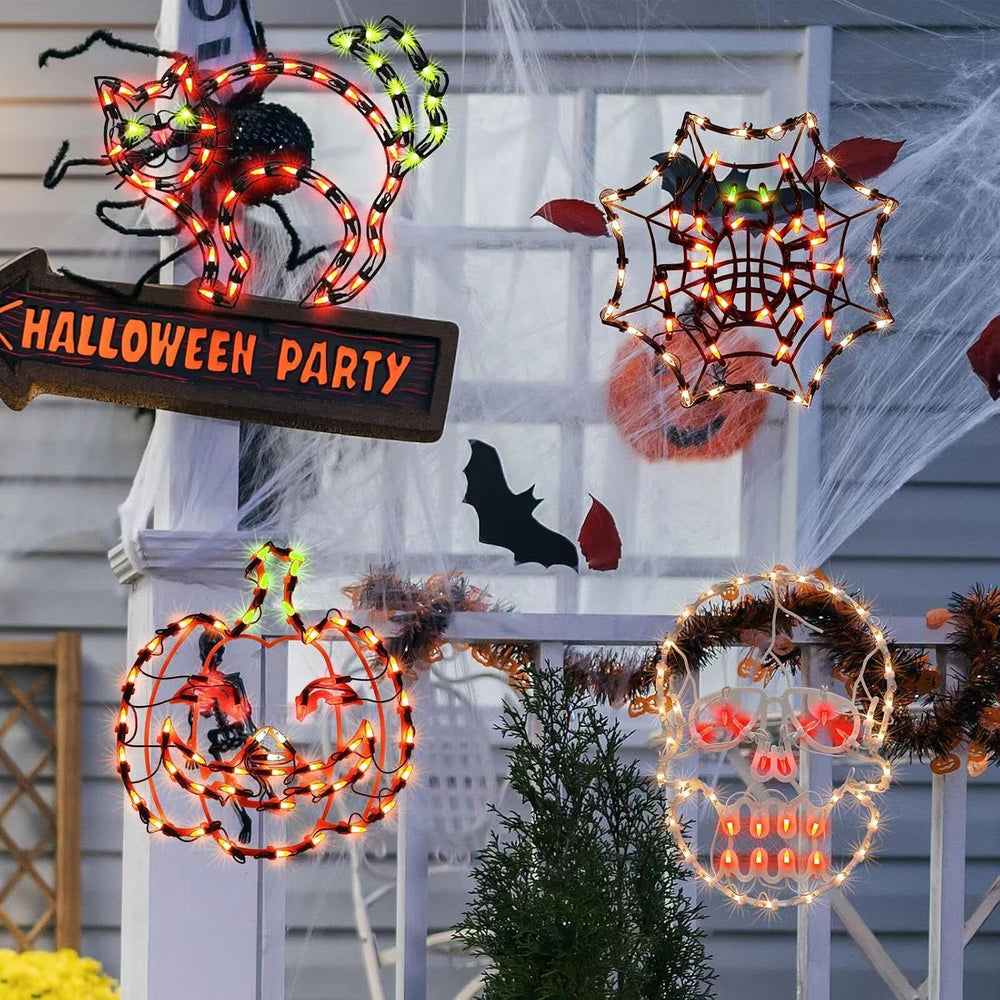 4 Pack Lighted Halloween Window Silhouette Decoration,Jack-O-Lantern, Cobwet,...