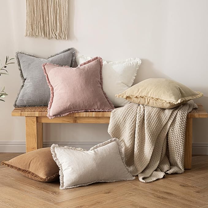 MIULEE Valentines Decorative Throw Pillow Covers Neutral Linen Fringe Throw - Image 5
