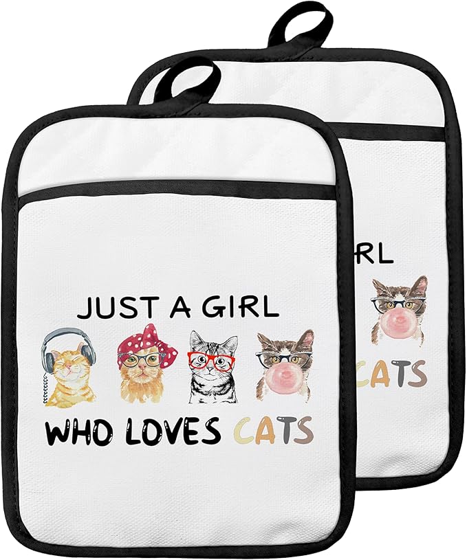 Cat Pot Holders with Pockets, Just a Girl Who Loves Cats Oven Pot Holders Heat by Unknown