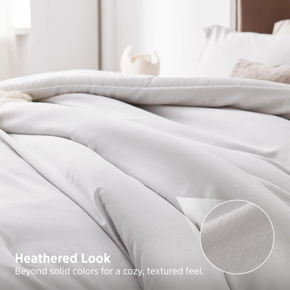 Bedsure Gray White Super King Comforter Set, Cationic Dyed Bed Set 3 Pcs