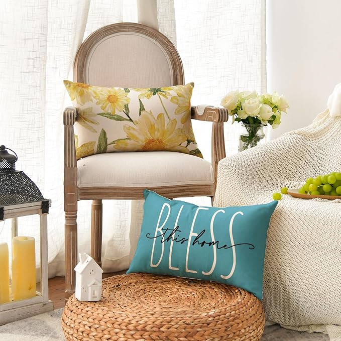 AVOIN colorlife Home Sweet Home Spring Summer Flowers Yellow Throw Pillow Covers - Image 3