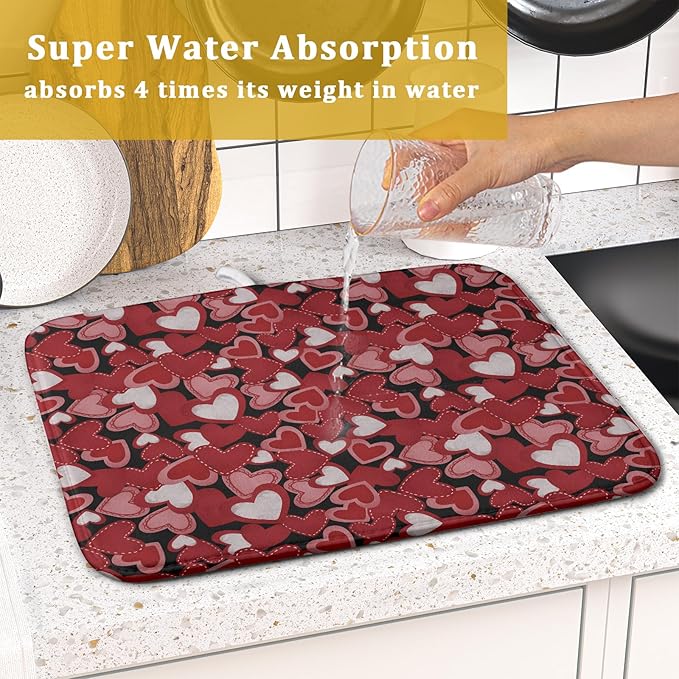 Valentines Day Dish Drying Mat for Kitchen Counter 18x16 Inch Love Drying Mat - Image 7