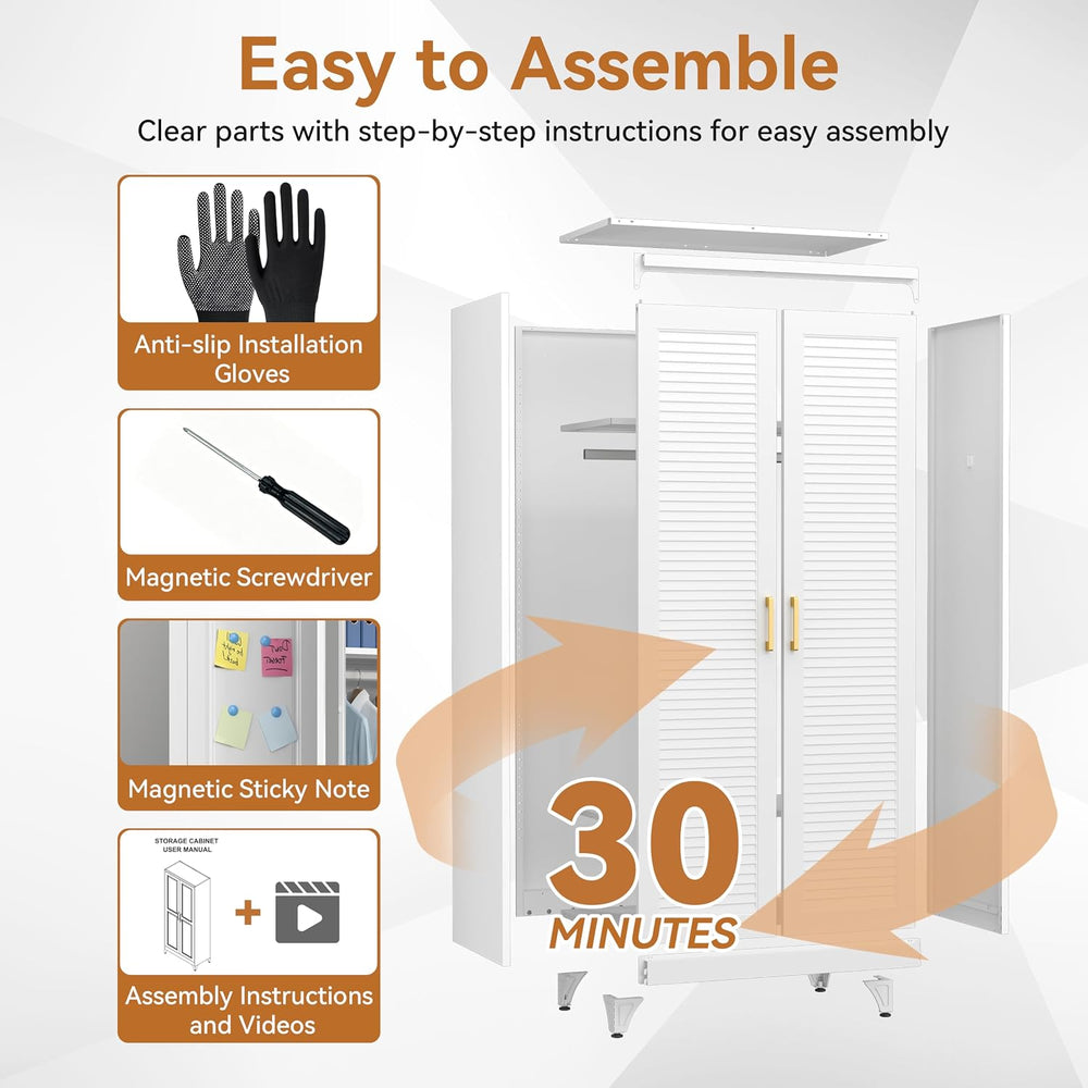 Metal Armoire Wardrobe Closet with Doors, 71" Tall Wardrobe Cabinet