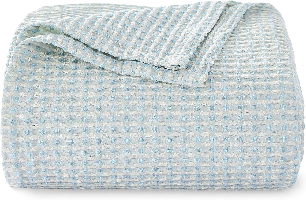 EGOHOME Lightweight Cotton Two-Tone Check Pattern Waffle Blanket Twin Size