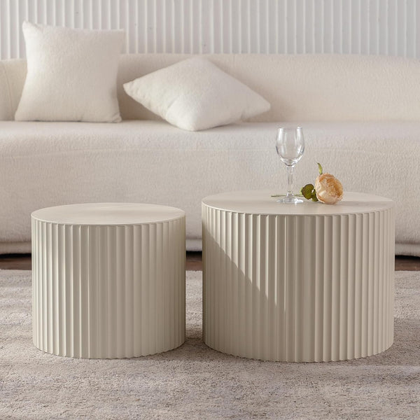 27.56" Nesting Round Coffee Table Set of 2, Morden End Table for Small Spaces, Drum Side Table, Circle Wooden Center Table for Living Room, Fully Assembled