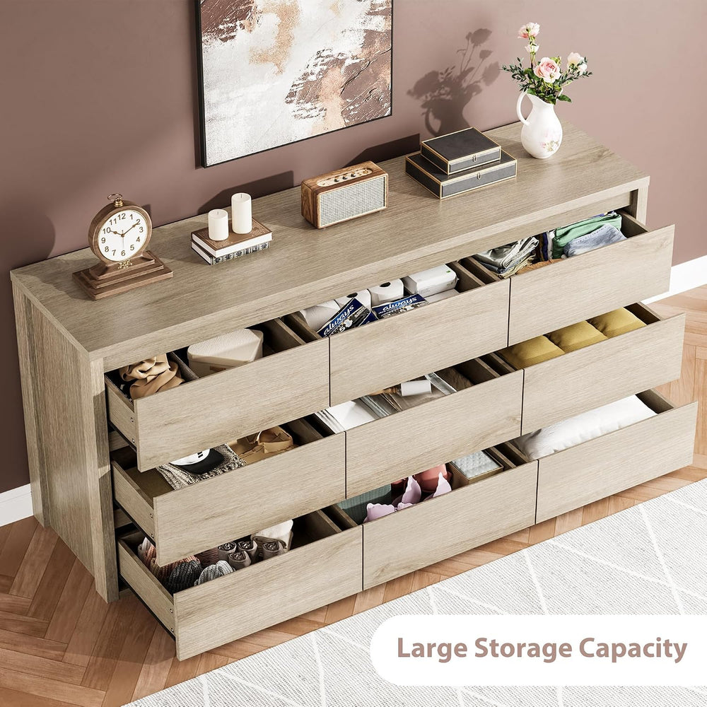 Garvee 9 Drawer Dresser for Bedroom, Wide Chest of Drawers Handle Free