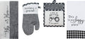 4 Piece Black and White Farmhouse Country Kitchen Linen Set - 2 Towels, Oven Mitt and Pocket Pot Holder