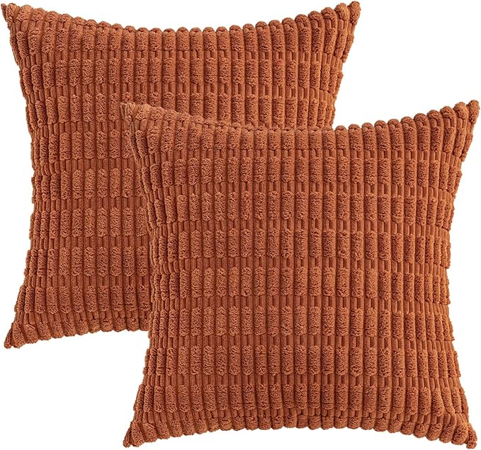 MIULEE Pack of 2 Rust Corduroy Decorative Euro Sham Pillow Covers 24x24 Inch - Image 5