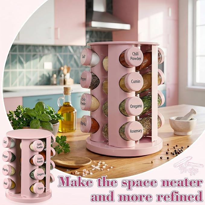 Yungyan Pink Rotating Spice Rack Seasoning Organizer