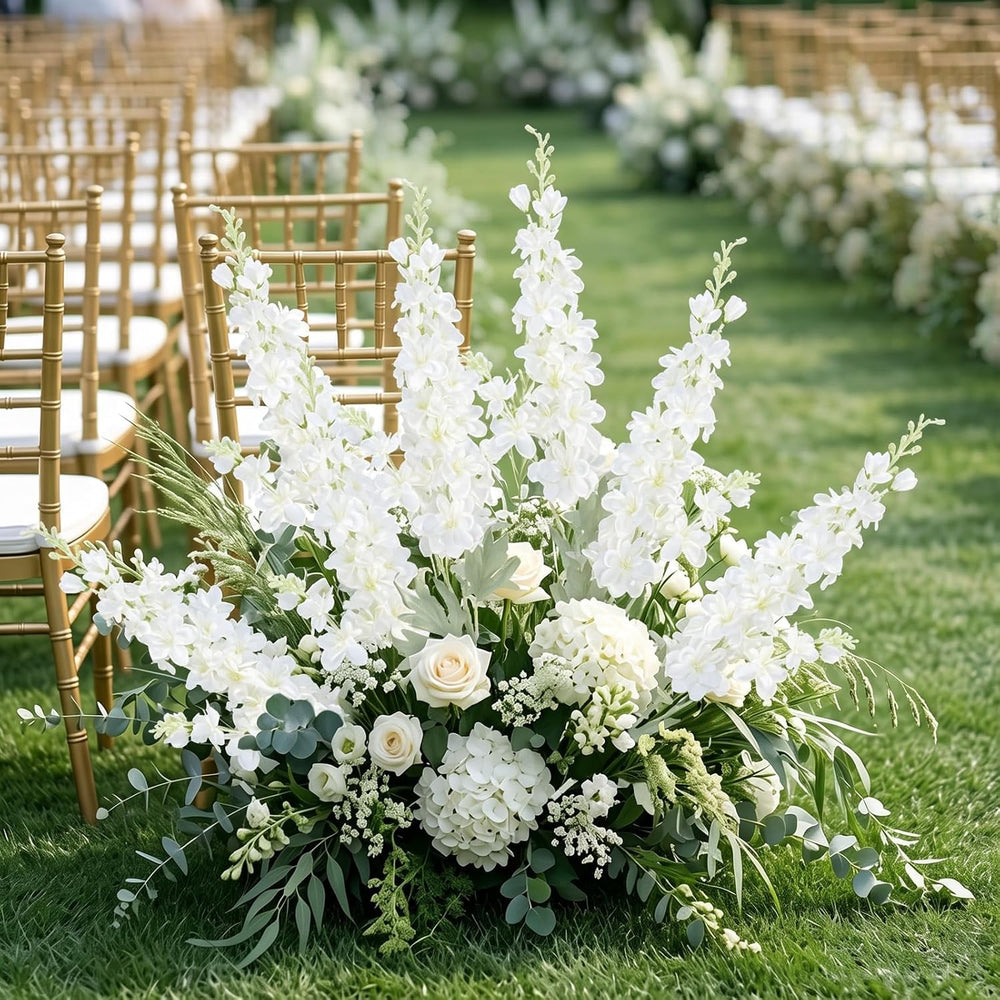16Pcs White Delphinium Artificial Flowers 33.5" Long Stem Wedding Flower