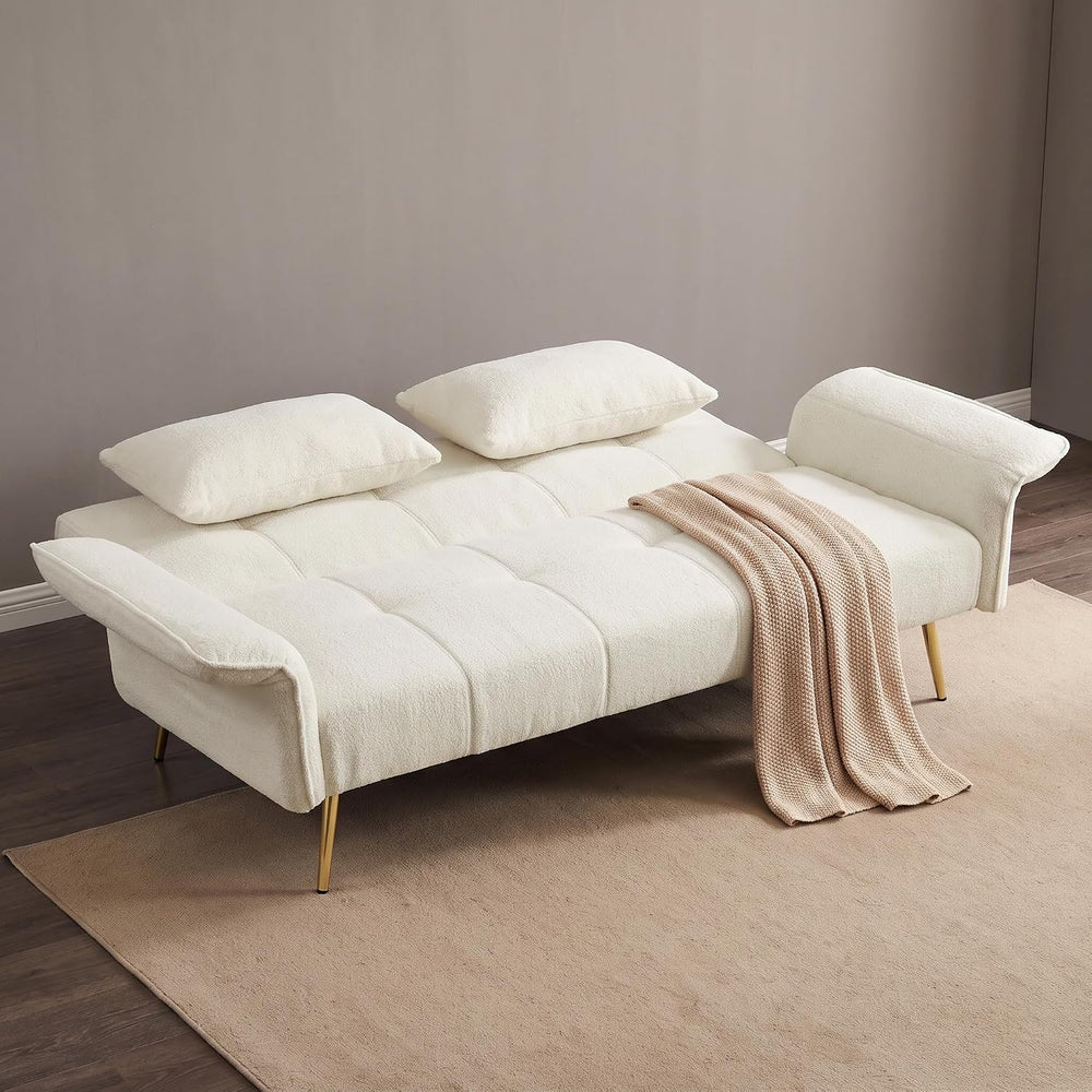 70.1" Convertible Futon Sofa Bed, Teddy Loveseat Couches, Beige