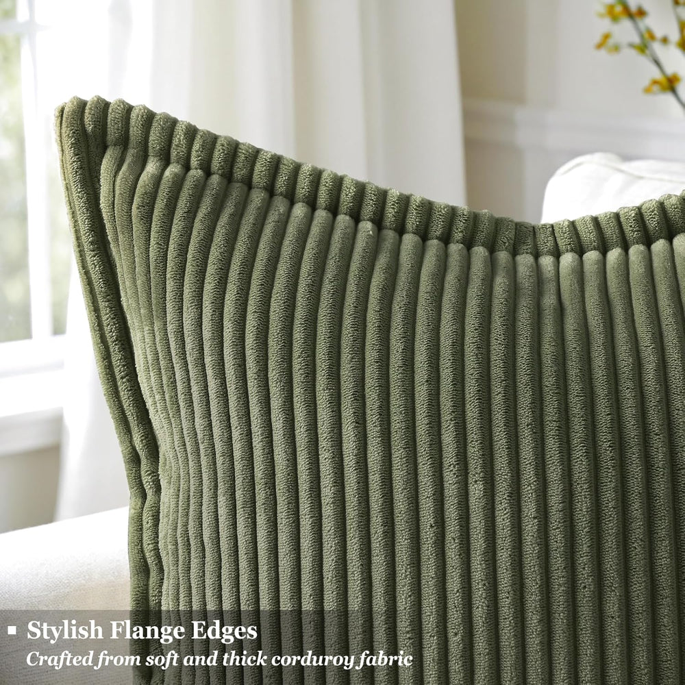 decorUhome Fall Corduroy Olive Green Throw Pillow Covers 24x24 Set of 2