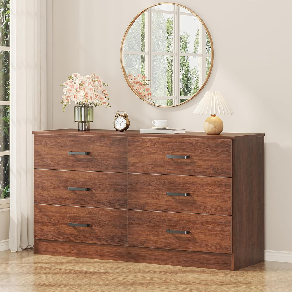 Bigbiglife Wood Dresser for Bedroom, 6 Drawer Double Dresser, Mid Century Mod...