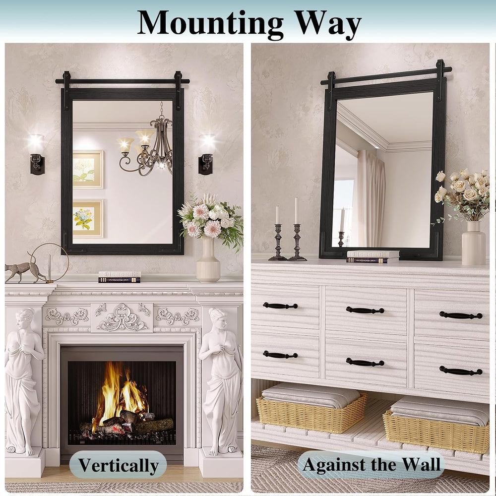 Farmhouse Bathroom Mirror, 24"x36" Black Rustic Bathroom Mirrors