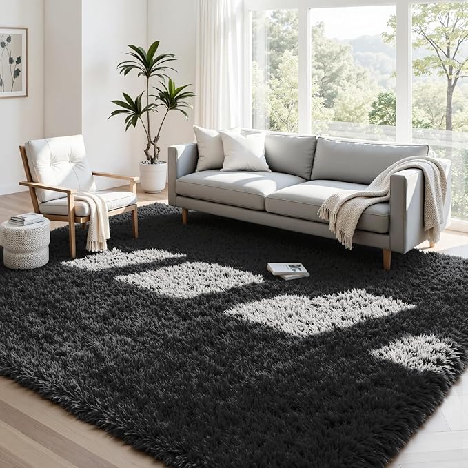 4x6 Area Rugs for Living Room Rug: Soft Fluffy Shag Black Rugs for Bedroom by CarpetAddColortoYourLife