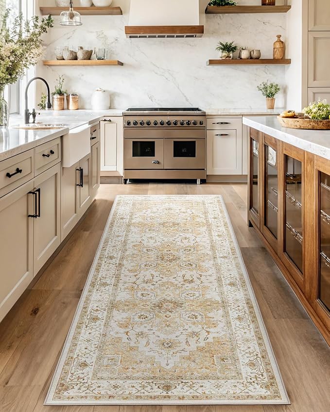 AMADA HOMEFURNISHING 2'6"x10' Washable Area Rug, Low-Profile Entryway Rug by AMADAHOMEFURNISHING
