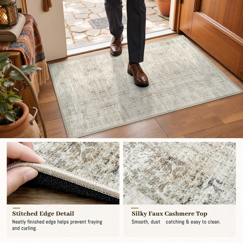 Area Rugs for Living Room Bedroom 8x10 Washable Non-Slip Vintage Beige