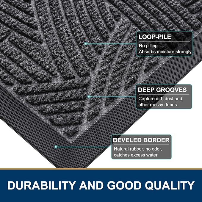Smiry Front Door Mat Outside Entrance, Heavy Duty Sturdy Natural Rubber Doormat - Image 4