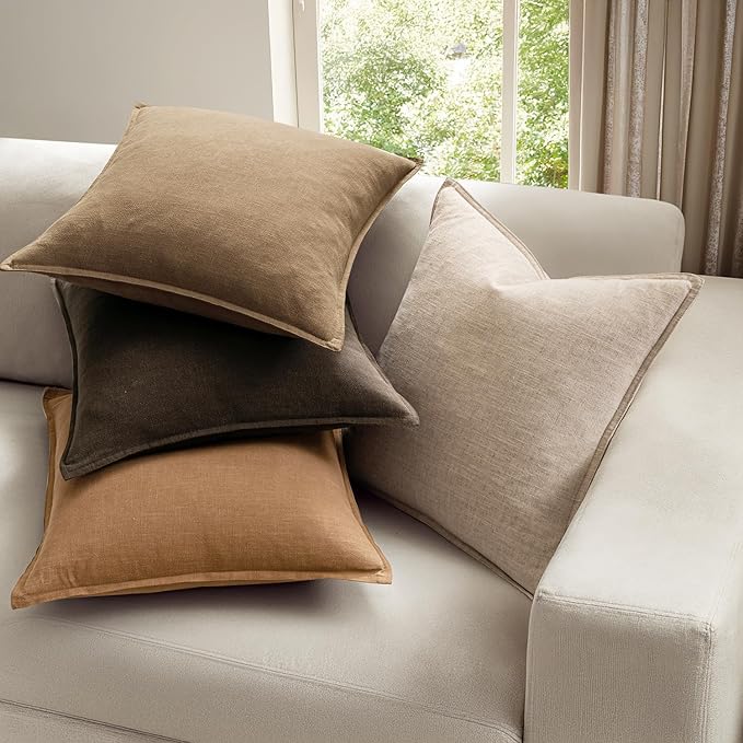 MIULEE Neutral Brown Linen Pillow Covers Pack of 4 Decorative Natural Fall - Image 2