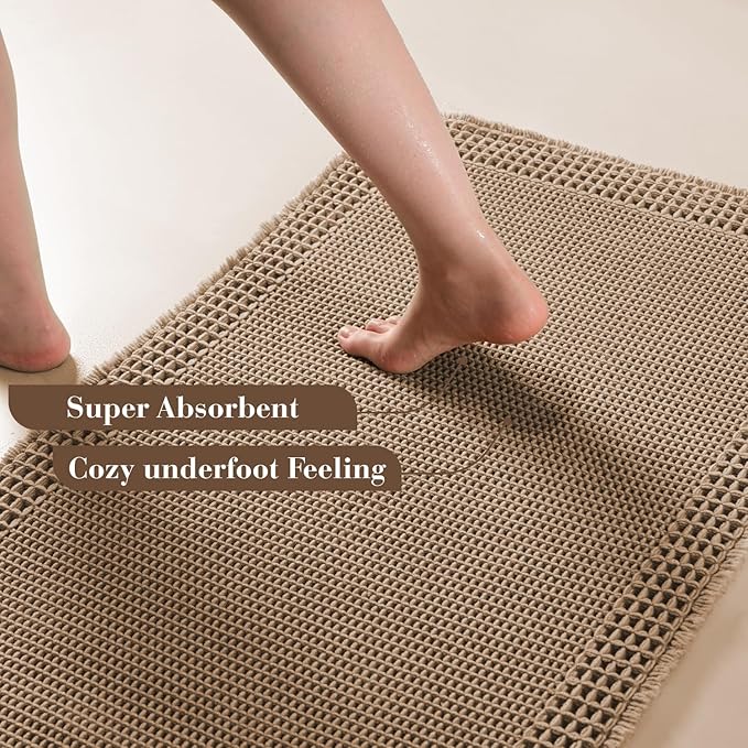 RESARE Waffle Bathroom Runner Rugs, Super Absorbent Bath Mat Non Slip Washable - Image 3