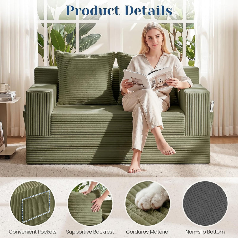 Convertible Sofa Bed,Small Boneless Couch & Boneless Loveseat,Pull Out Co...
