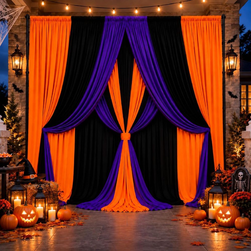 HunnmingRe 6 Pcs 15x10ft Halloween Backdrop Curtain Halloween Party Decor