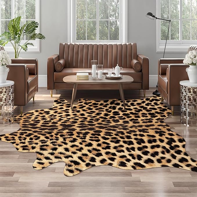 AROGAN Premium Leopard Print Rug 8x10 Feet, Machine Washable Faux Fur Cheetah - Image 2