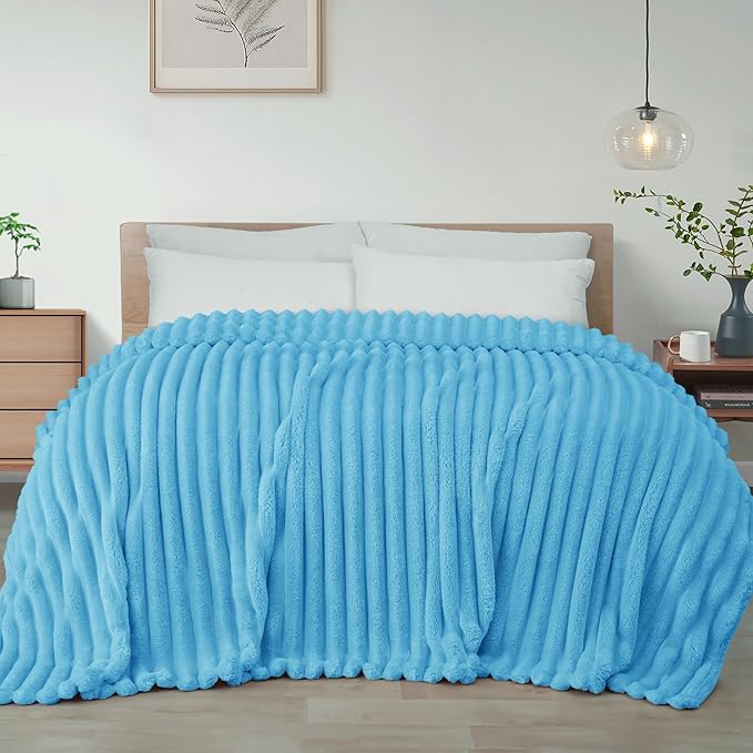 Exclusivo Mezcla Queen Size Flannel Fleece Blanket, Super Soft Striped Jacquard by ExclusivoMezcla