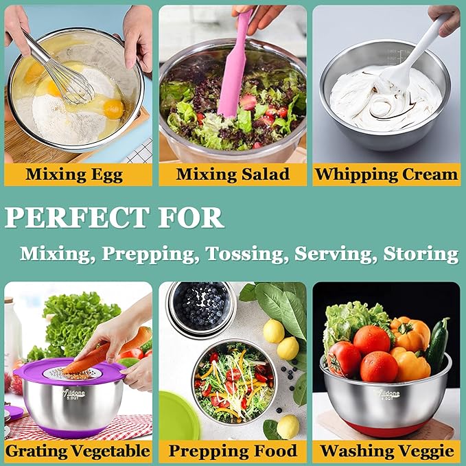 Wildone Mixing Bowls with Airtight Lids, 3 Grater Attachments, Measurement - Image 4