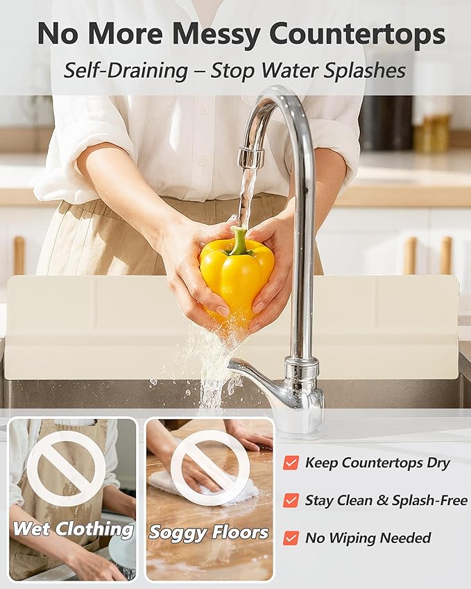 Kitchen Sink Splash Guard 18" 23" 30" Self-Draining Silicone Water Guard - Image 2