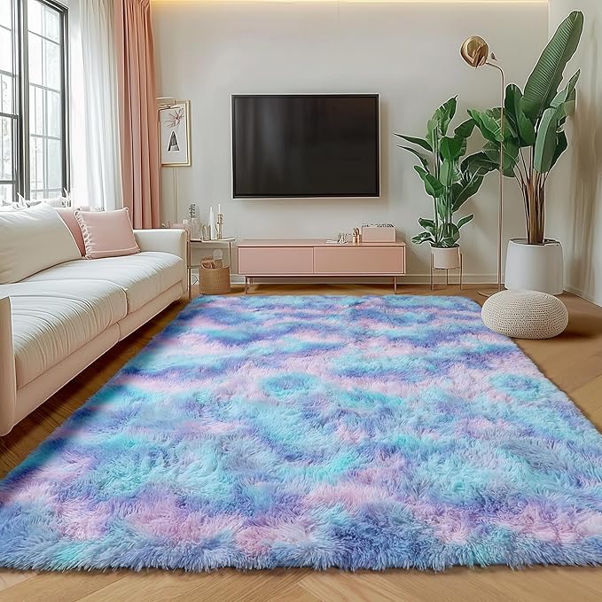 ONASAR Rainbow Rugs for Girls Bedroom, 5x8 Fluffy Bedside Throw Area Rug by ONASAR