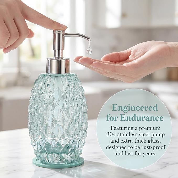 MALACHI Soap Dispenser Set, Crystal-Textured Diamond Glass - Image 3
