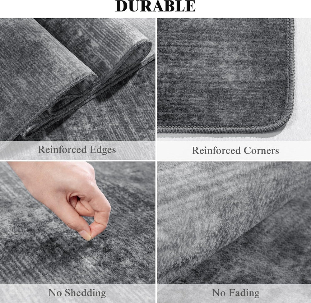 6x9 Washable Area Rug, Gray Solid Area Rugs for Living Room & Bedroom