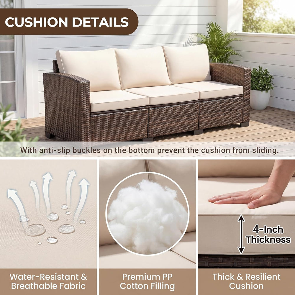 Devoko Patio Sofa,Wicker Outdoor Couch 3 Seater with Anti-Slip Cushions &...