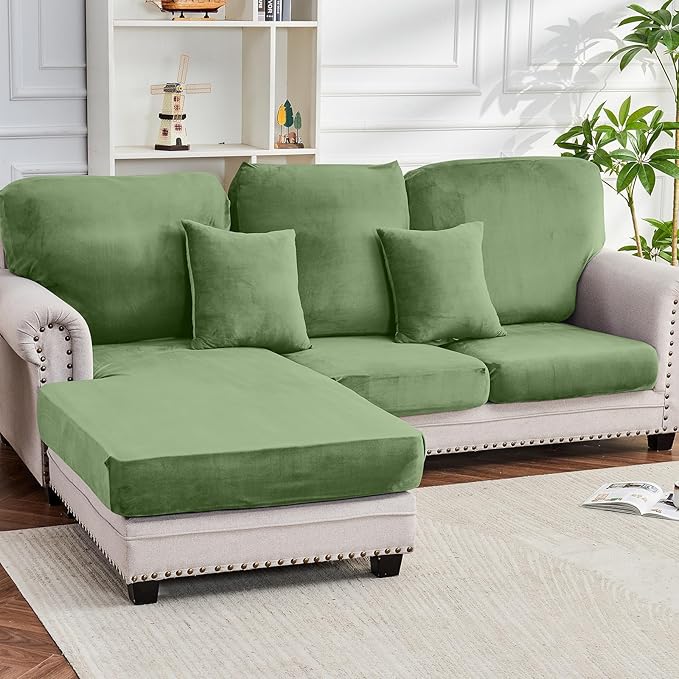Couch Cover 6-Piece Elastic Velvet Couch Cushion Covers & Chaise Slipcovers by Taque