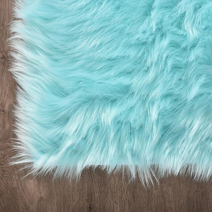 Latepis Big Rugs for Bedroom Teal 6.7x10 Area Rug Light Blue Faux Sheepskin Fur - Image 6