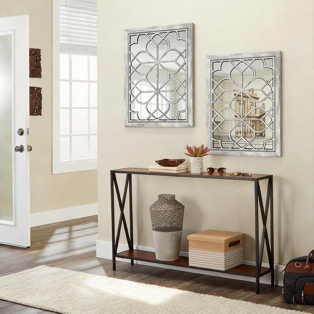Set of 2 19x26 Inch Large Grey Shatterproof Rectangular Wall Mirrors, Boho Ru...