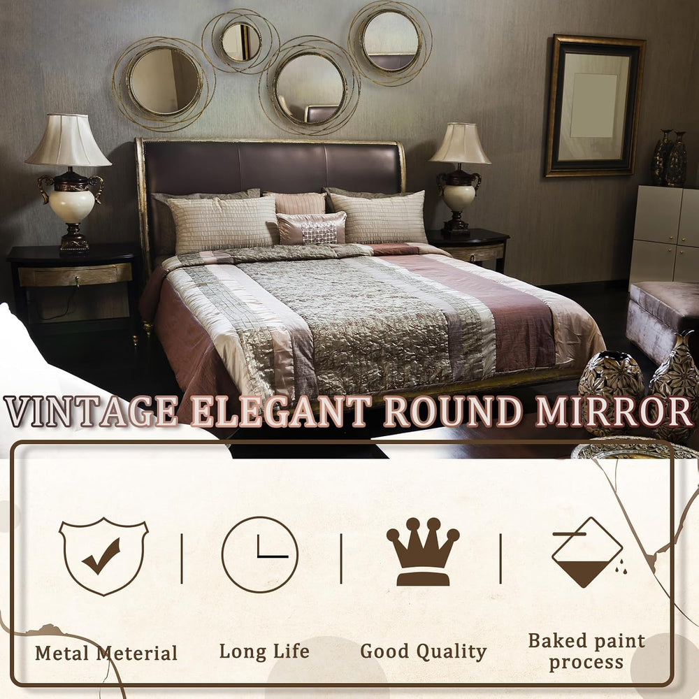 Hicarer 4 Pcs Decorative Wall Mirror Round Modern Circle Mounted Mirror Metal...