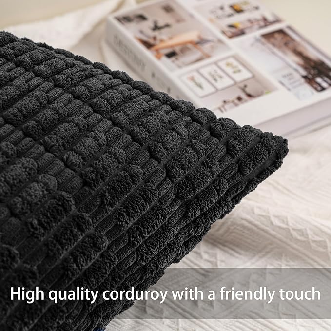 Pack of 2 Corduroy Decorative Throw Pillow Covers 26x26 InchSoft Striped Pillow - Image 2