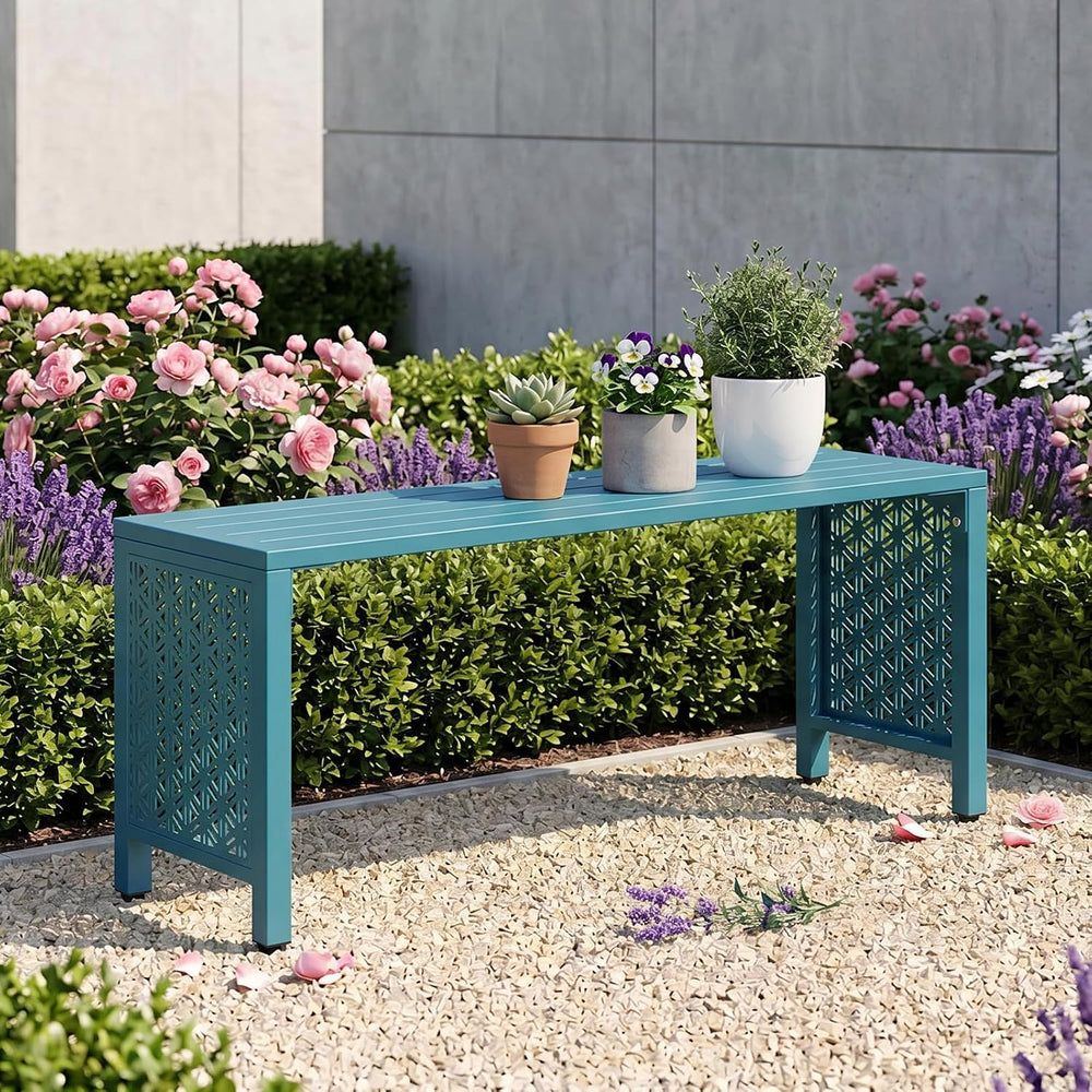 VINGLI 40in Outdoor Metal Bench, All-Weathe Backless Patio Bench with Slatted...
