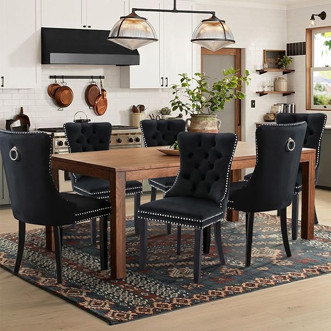 Velvet Upholstered Dining Chairs Set of 8, Modern Style Kitchen Side Chairs w...