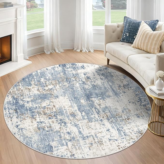 XLUEZ Round Rug 4ft for Bedroom, Washable Modern Abstract Circle Rug Neutral by XLUEZ